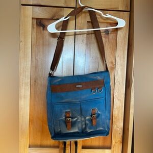 Roxy blue Ever so sweet shoulder crossbody bag purse brown accent